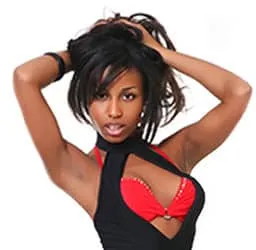 Gorgeous sexy black girl showing a red bra